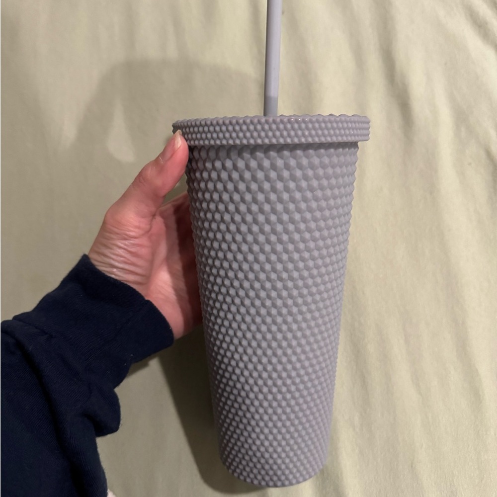 Gray Textured Tumbler with Straw